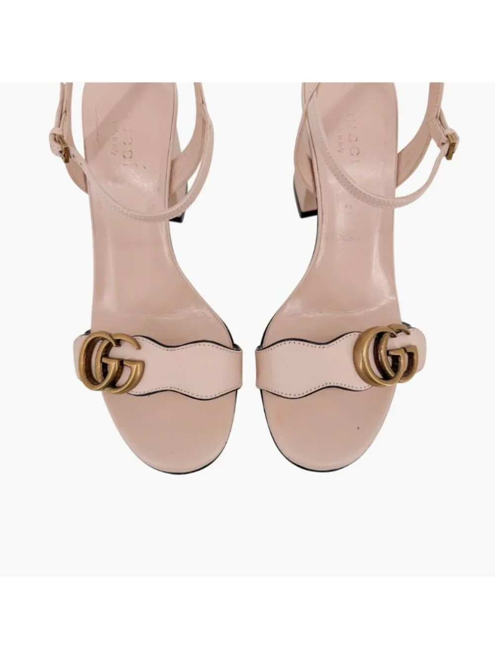 Gucci Marmont GG Block Heel Sandals Heels Nude Pink Leather Size 36.5 US 6.5 - Picture 4 of 16